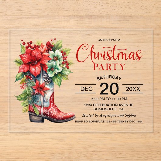 Western Cowboy Boot Kerstfeest Acryl Uitnodigingen (Voorkant)