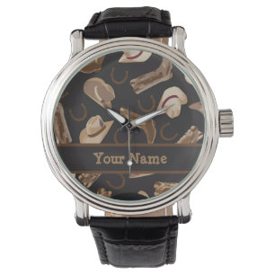 Western Cowboy Boots Petten Zwart Naam Badge Horloge