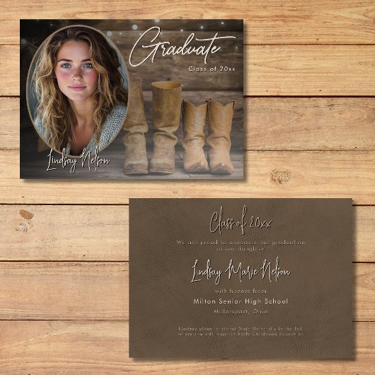 Western Cowboy Boots Photo Graduation Faire-part