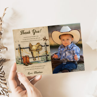 Western Cowboy Carte de remerciements de fête d'an