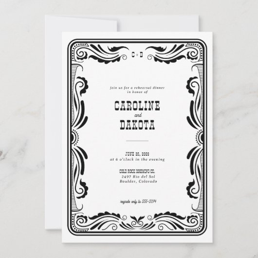  Western Cowboy Country Rehearsal Dinner Kaart (Voorkant)