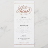 Western Cowboy Country Rustic Mariage Menu (Devant)