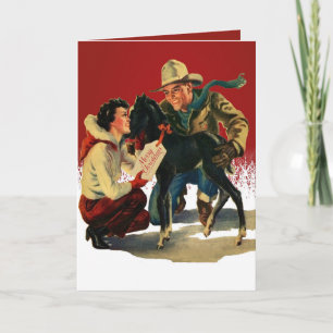  Western Cowboy Cowgirl Paardenkerst Kaart