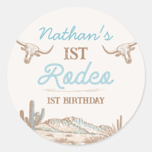  Western Cowboy Eerste Rodeo 1e Verjaardag Ronde Sticker