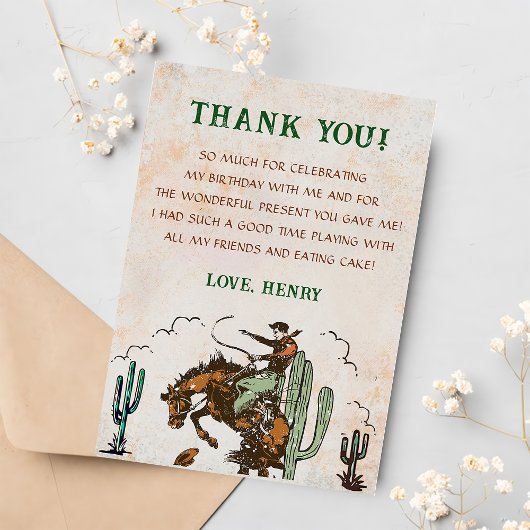 Western Cowboy fête d'anniversaire Carte de remerc