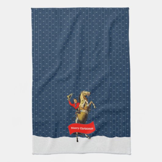  Western cowboy fokpaard kerst Theedoek (Verticaal)