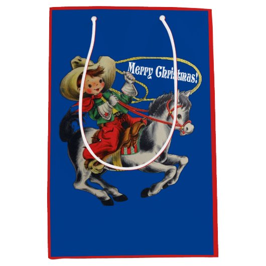 Western Cowboy Kind Horse Rope Christmas Medium Cadeauzakje (Voorkant)