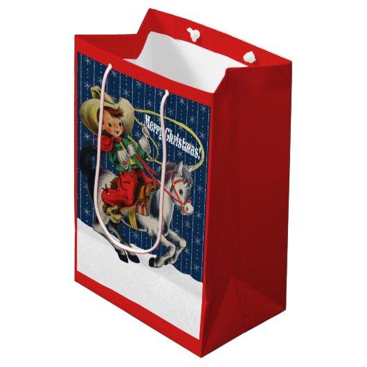 Western Cowboy Kind Horse Rope Christmas Medium Cadeauzakje (Voorkant Gekanteld)
