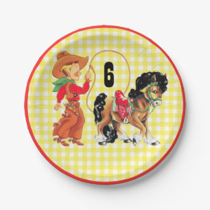 Western cowboy-Kind met paarden- en ringpartij Papieren Bordje