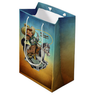 Western Cowboy Kind Op Paard Met Touw Medium Cadeauzakje