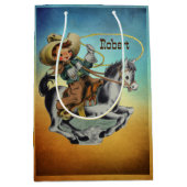 Western Cowboy Kind Op Paard Met Touw Medium Cadeauzakje (Voorkant)