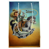 Western Cowboy Kind Op Paard Met Touw Medium Cadeauzakje (Achterkant)