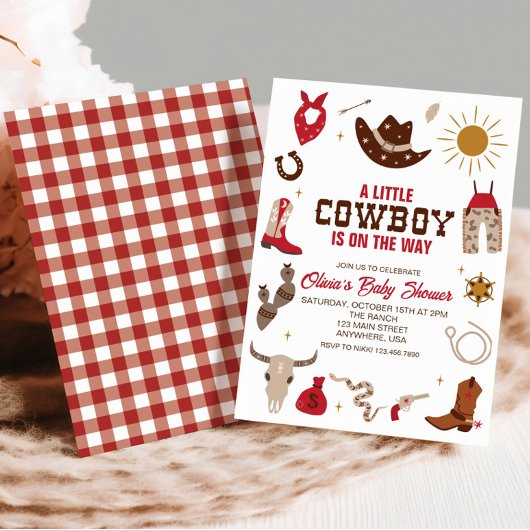 Western Cowboy Plaid Red Baby shower Invitation