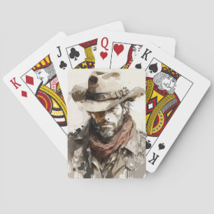 Western Cowboy Portret Schilderen Historische Paar Pokerkaarten