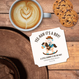 Western Cowboy Rocking Horse Boy Baby shower Kartonnen Onderzetters