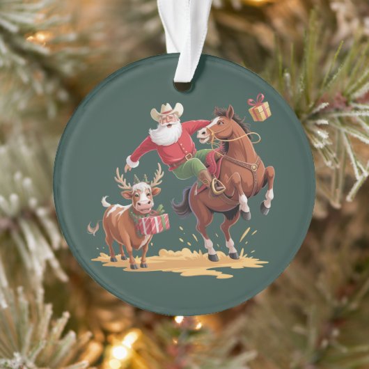 Western Cowboy Santa Xmas Rodeo Horse & Reindeer  (Arbre)