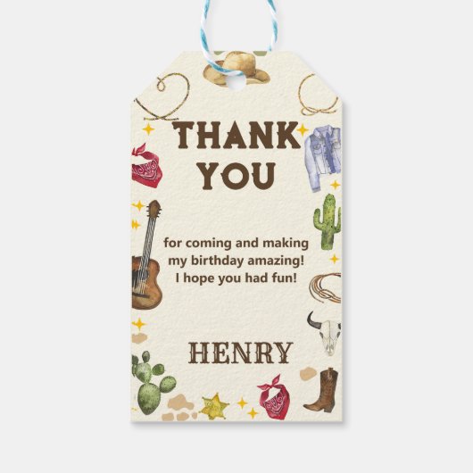 Western Cowboy Verjaardagsfeest Cadeaulabel (Achterkant)