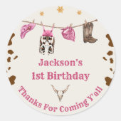 Western Cowboy Verjaardagsfeest Ronde Sticker (Voorkant)