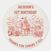 Western Cowboy Verjaardagsfeest Ronde Sticker (Voorkant)