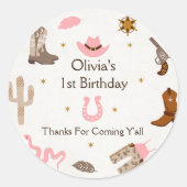 Western Cowboy Verjaardagsfeest Ronde Sticker (Voorkant)