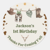 Western Cowboy Verjaardagsfeest Ronde Sticker (Voorkant)