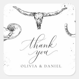 Western Cowboy Wedding Thank You Card Vierkante Sticker