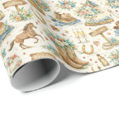Western Cowboy Wedding Watercolor Pattern Cadeaupapier (Rol Hoek)