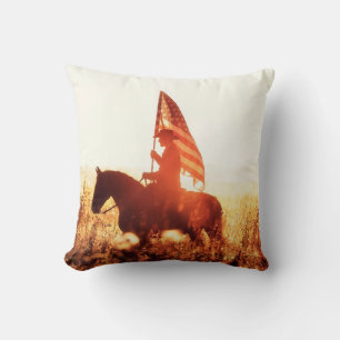 Western - cowboyportret met Amerikaanse vlag Kussen