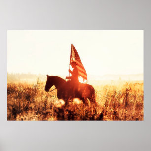Western - cowboyportret met Amerikaanse vlag Poster