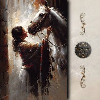 Western Cowgirl and Horse Art Decoupage Tissuepapier