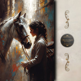 Western Cowgirl and White Horse Art Decoupage Tissuepapier