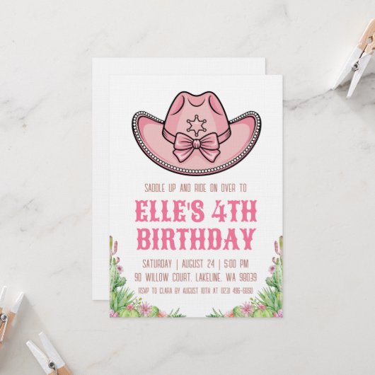 western cowgirl birthday invitations (Devant/Arrière en situation)