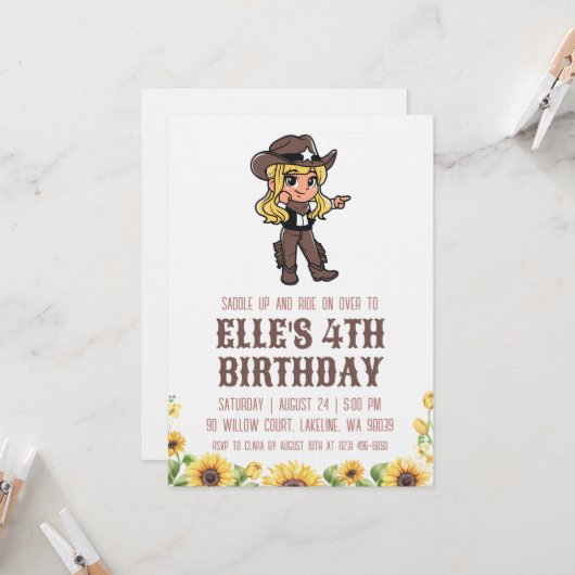western cowgirl birthday invitations (Devant/Arrière en situation)