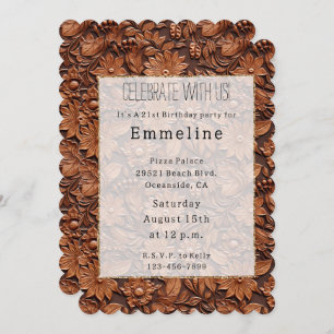 Western Cowgirl Bruin Bloemen Faux Leather Kaart