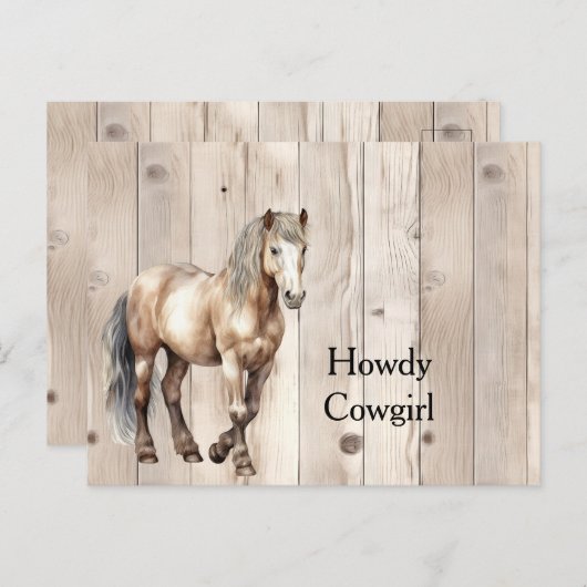 Western Cowgirl Cowboy Horse Faux Wood Briefkaart (Voorkant / Achterkant)