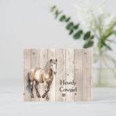 Western Cowgirl Cowboy Horse Faux Wood Briefkaart (Staand voorkant)