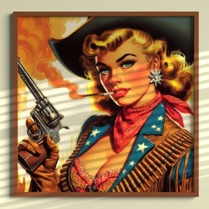  Western Cowgirl Pin Up Poster
