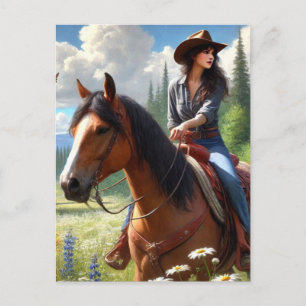 Western Cowgirl Riding Horse Briefkaart
