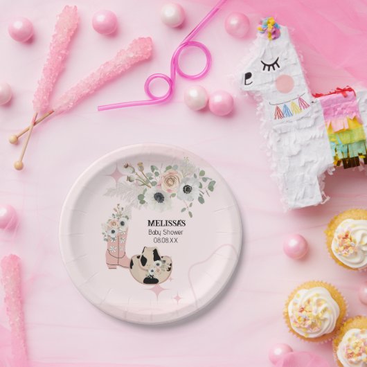 Western Cowgirl Roze Laarzen Pet Aangepaste Desser Papieren Bordje (Feest)