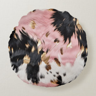 Western Cowgirl Roze Zwart Wit Goud Abstract Rond Kussen