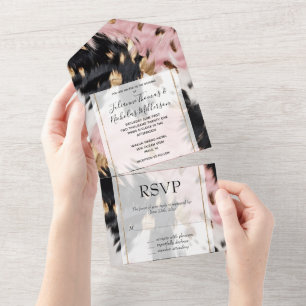 Western Cowgirl Roze Zwart Wit Goud Koeienhuid All In One Uitnodiging