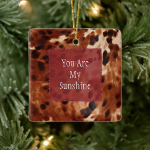 Western crème gevlekt bruin zwart Koeienhuid Keramisch Ornament