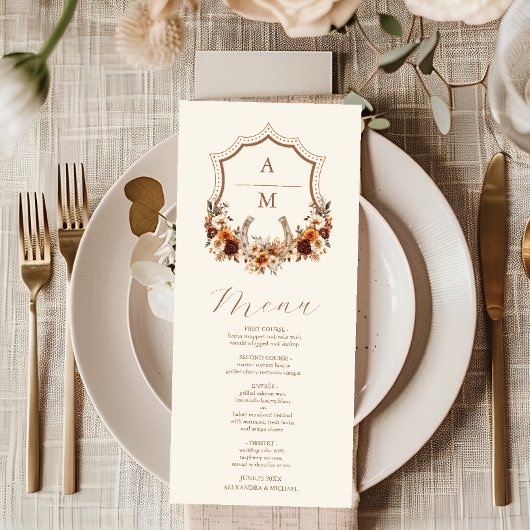 Western Crest Country Bohemian Floral Menu Mariage