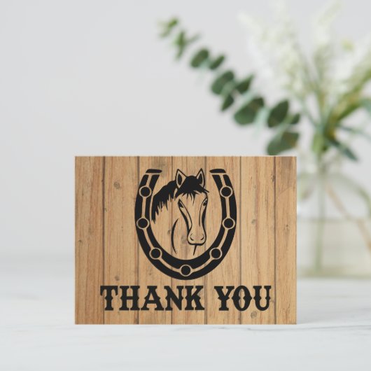 Western Dank u Paard Hoefijzer Trouwhout Briefkaart (Staand voorkant)