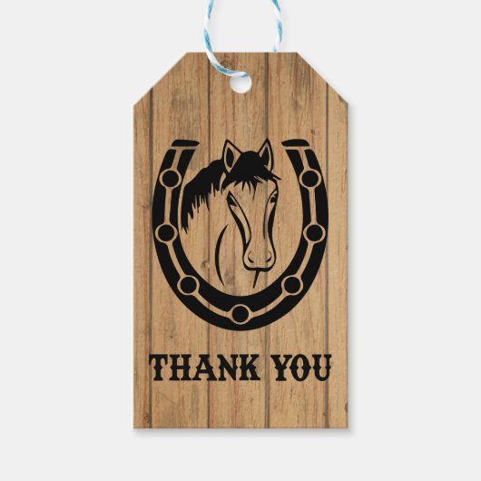 Western dank u paard hout bruiloft land cadeaulabel (Voorkant)