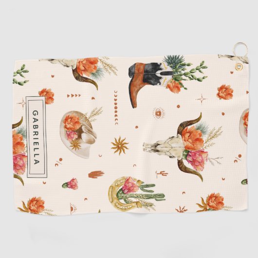 Western Desert Cactus Cowboy Pet Gepersonaliseerde Golfhanddoek (Horizontaal)