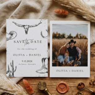 Western Desert Country cowboy foto bewaar de datum Save The Date