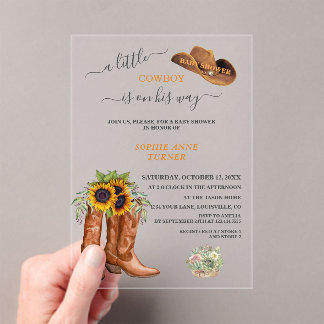 Western een kleine cowboy laarzen jongen Baby show Acryl Uitnodigingen