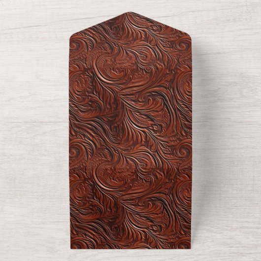 Western Elegant Bruin Blad All In One Uitnodiging (Buitenkant)