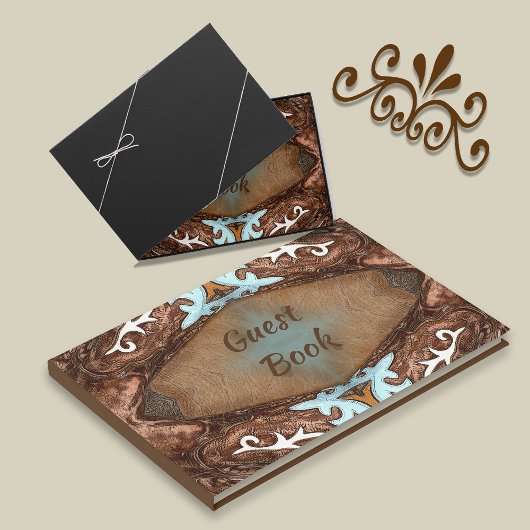 Western Faux Leather en Turquoise Gastenboek